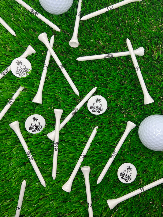 Scattered Ball Markers and  Golf Tees Black Golfer Palm Tree Logo